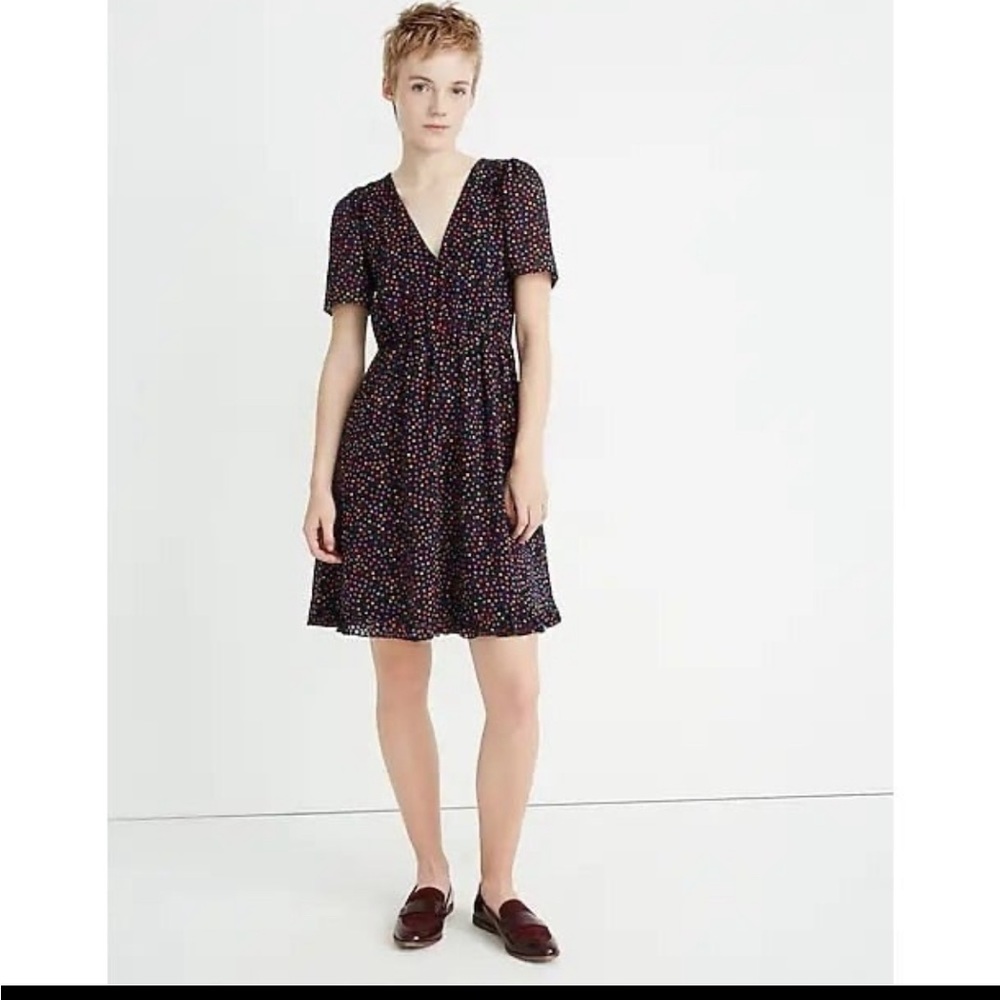 MADEWELL Mini Dress V Neck Ruffle Sugar Dot Flutter sleeve
